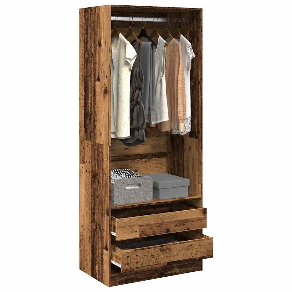 Modern Wooden 80cm Open Tall Bedroom Wardrobe With 2 Drawers Hanging Rail