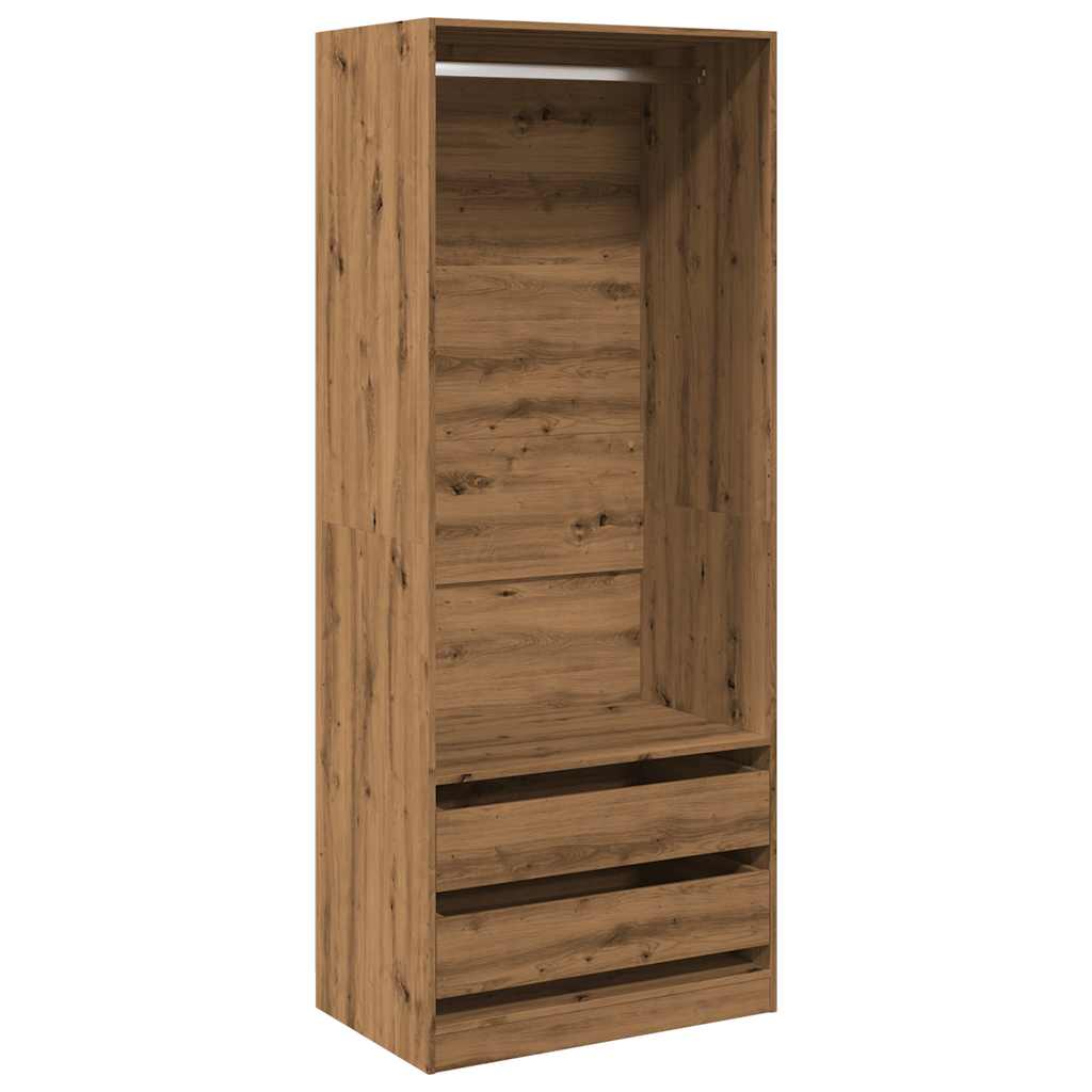 Modern Wooden 80cm Open Tall Bedroom Wardrobe With 2 Drawers Hanging Rail