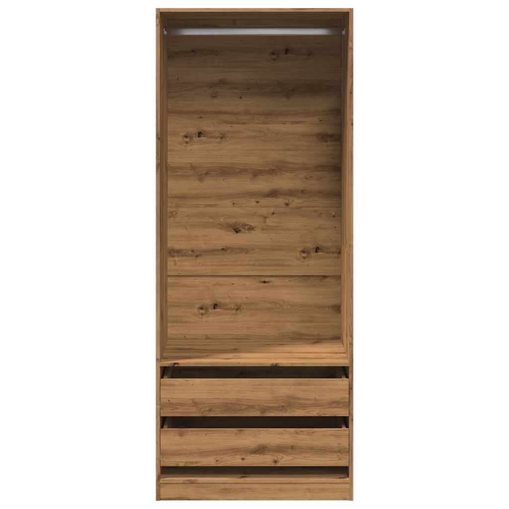 Modern Wooden 80cm Open Tall Bedroom Wardrobe With 2 Drawers Hanging Rail