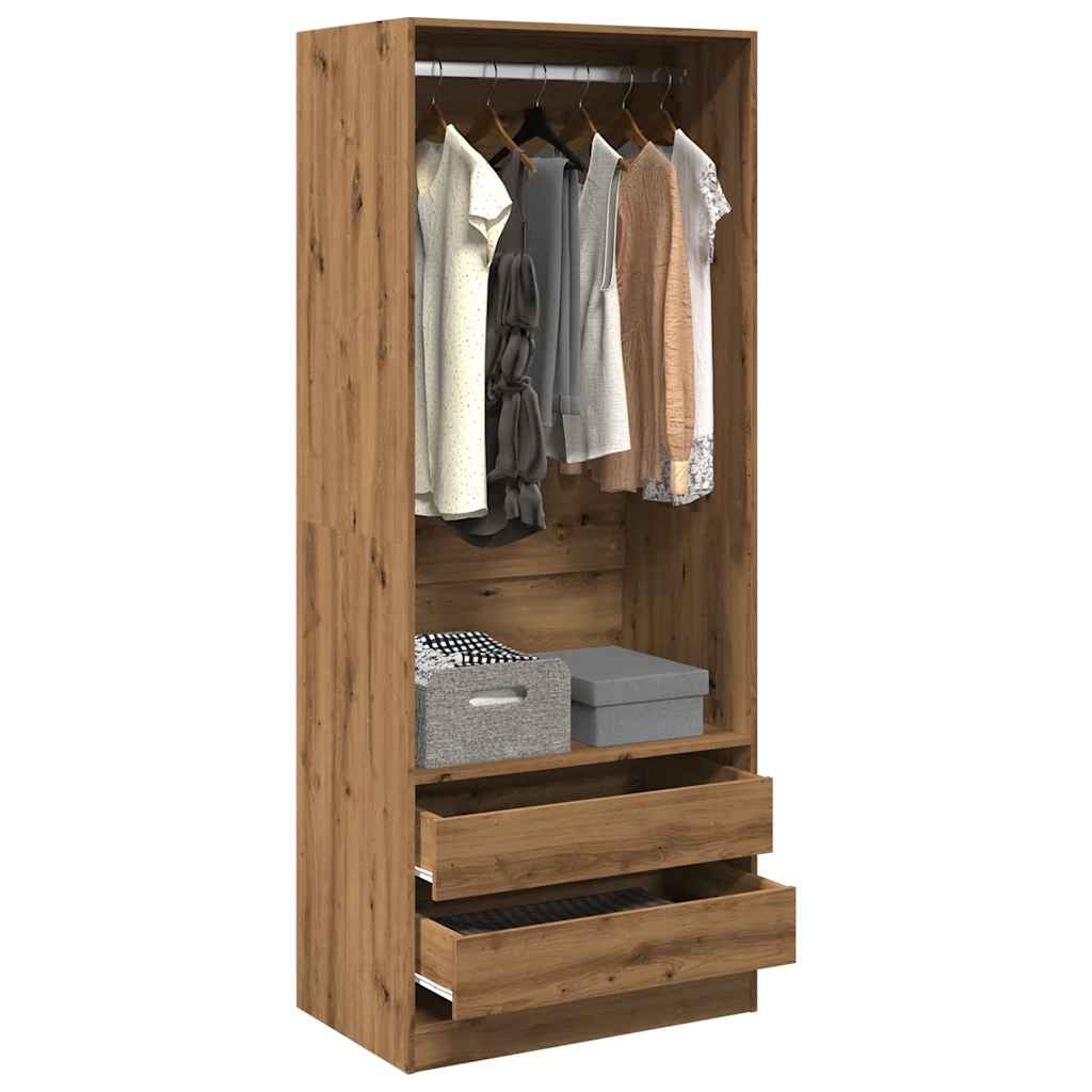 Modern Wooden 80cm Open Tall Bedroom Wardrobe With 2 Drawers Hanging Rail