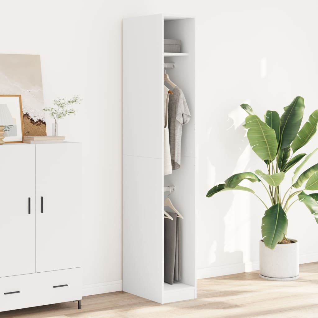 Modern Wooden Narrow Open Bedroom Wardrobe With Shelves & Hanging Clothes Rails