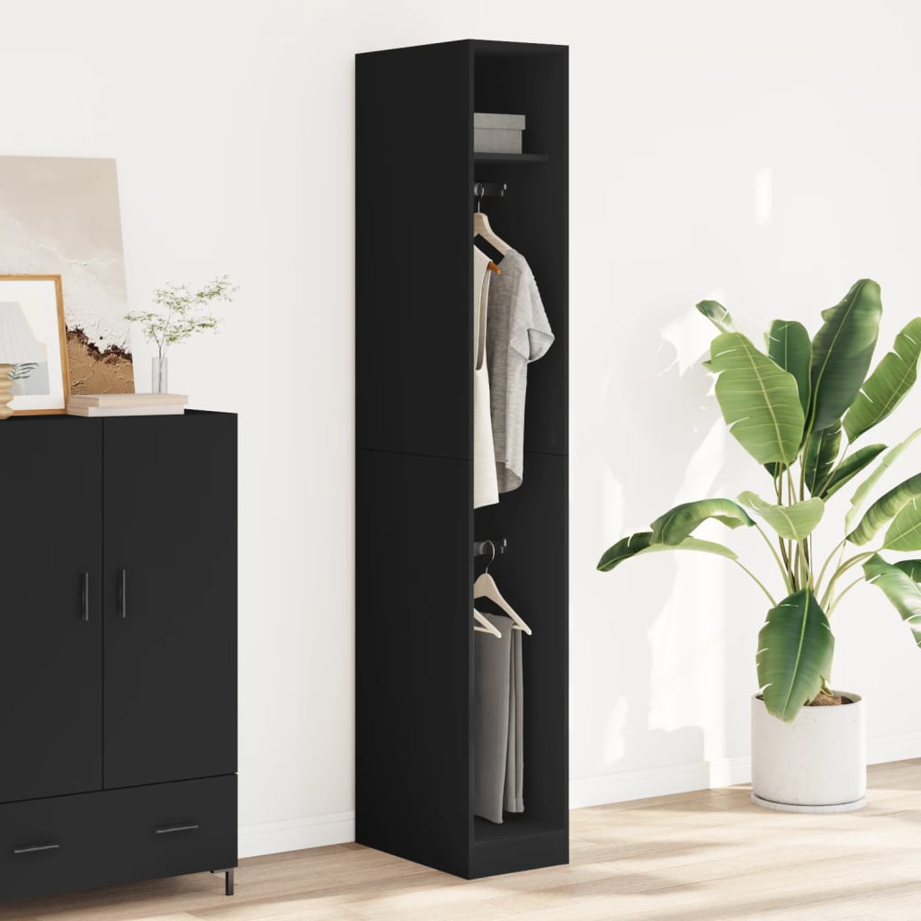 Modern Wooden Narrow Open Bedroom Wardrobe With Shelves & Hanging Clothes Rails