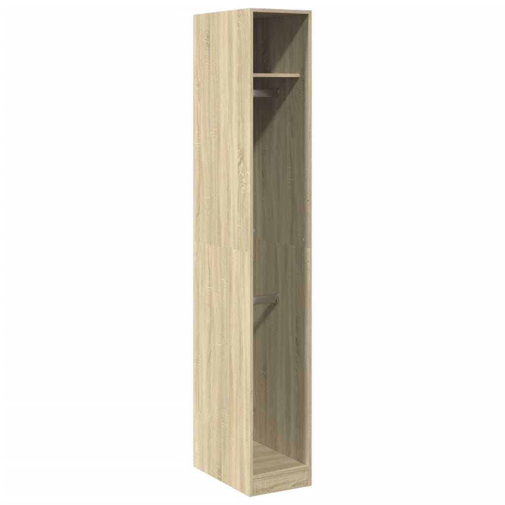 Modern Wooden Narrow Open Bedroom Wardrobe With Shelves & Hanging Clothes Rails