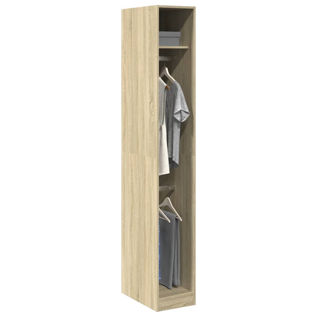 Modern Wooden Narrow Open Bedroom Wardrobe With Shelves & Hanging Clothes Rails