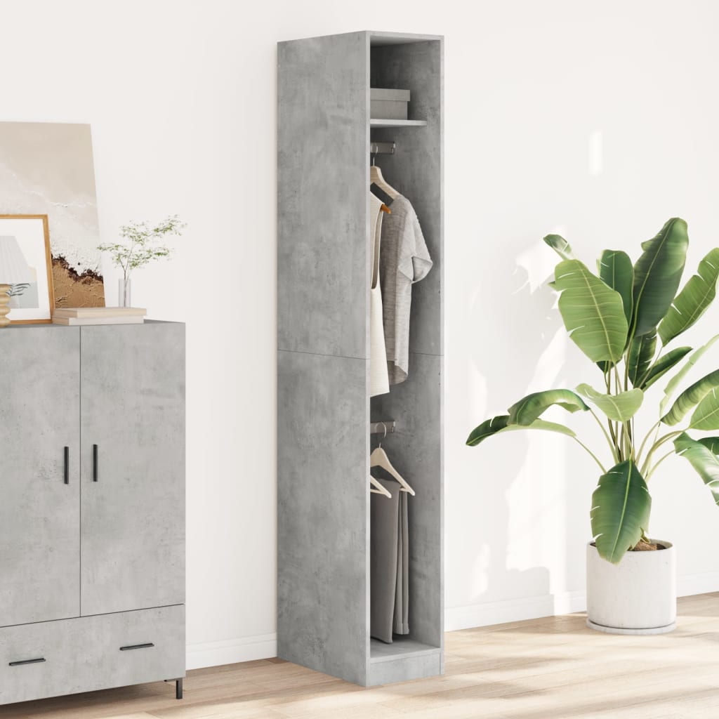Modern Wooden Narrow Open Bedroom Wardrobe With Shelves & Hanging Clothes Rails