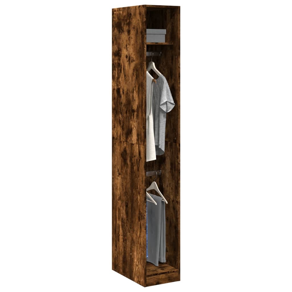 Modern Wooden Narrow Open Bedroom Wardrobe With Shelves & Hanging Clothes Rails