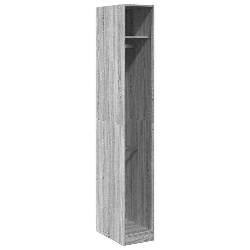 Modern Wooden Narrow Open Bedroom Wardrobe With Shelves & Hanging Clothes Rails