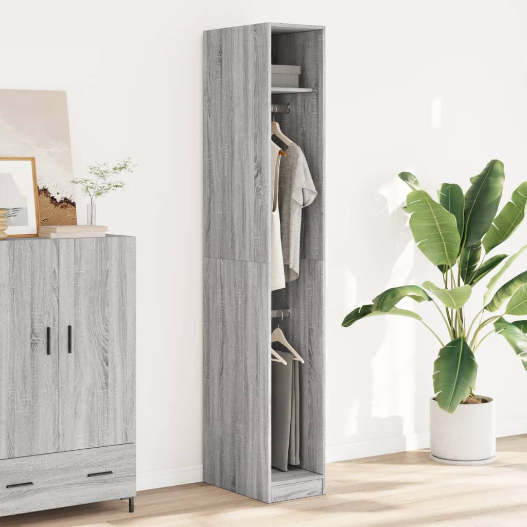 Modern Wooden Narrow Open Bedroom Wardrobe With Shelves & Hanging Clothes Rails