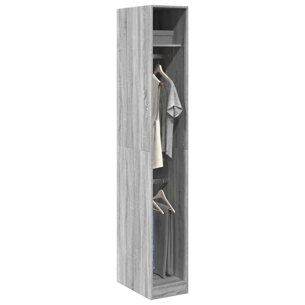 Modern Wooden Narrow Open Bedroom Wardrobe With Shelves & Hanging Clothes Rails