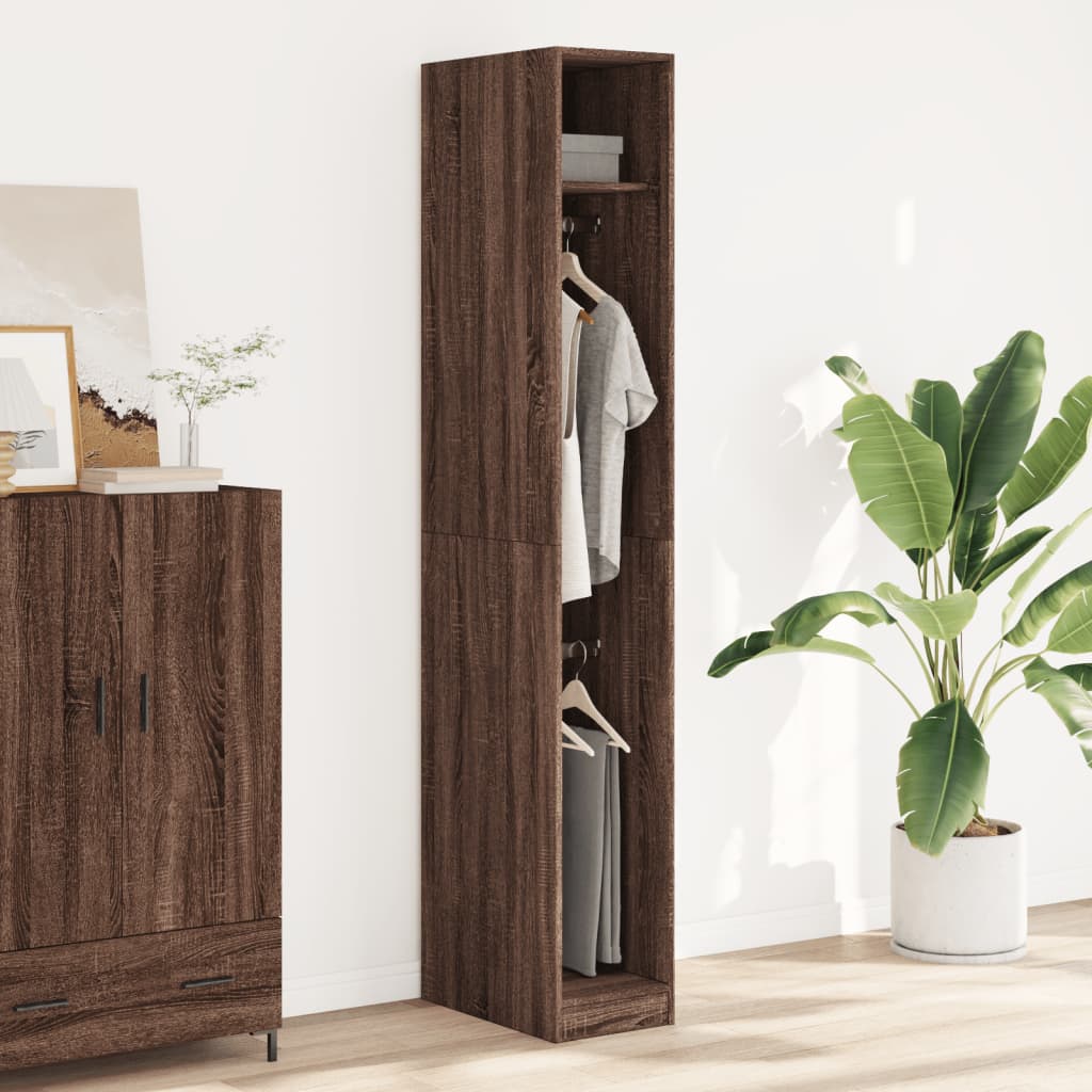Modern Wooden Narrow Open Bedroom Wardrobe With Shelves & Hanging Clothes Rails