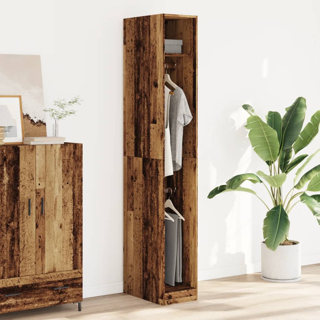 Modern Wooden Narrow Open Bedroom Wardrobe With Shelves & Hanging Clothes Rails