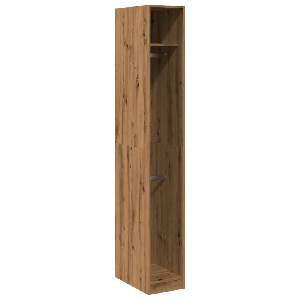 Modern Wooden Narrow Open Bedroom Wardrobe With Shelves & Hanging Clothes Rails