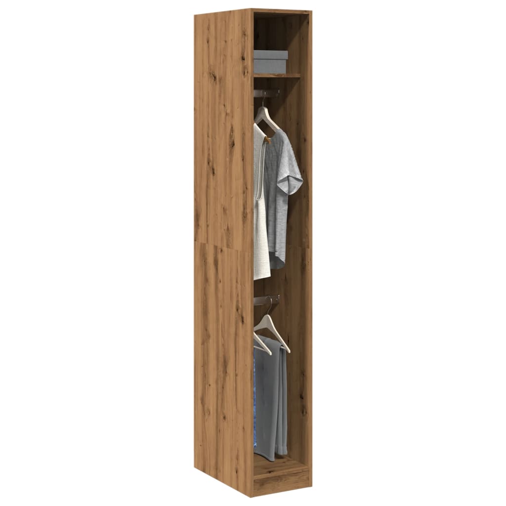 Modern Wooden Narrow Open Bedroom Wardrobe With Shelves & Hanging Clothes Rails
