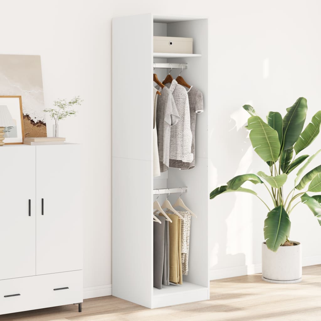 Modern Wooden Tall Open Bedroom Wardrobe With Hanging Clothes Rails Shelves