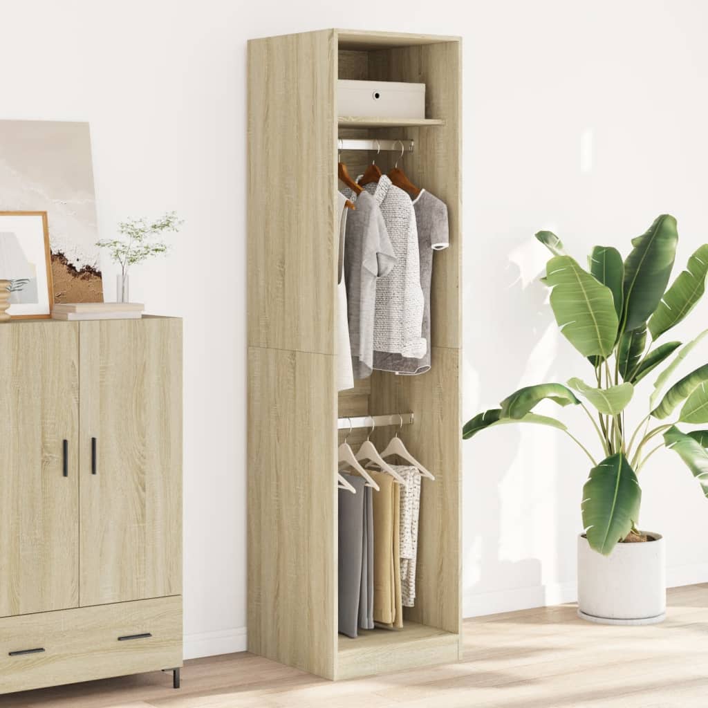 Modern Wooden Tall Open Bedroom Wardrobe With Hanging Clothes Rails Shelves