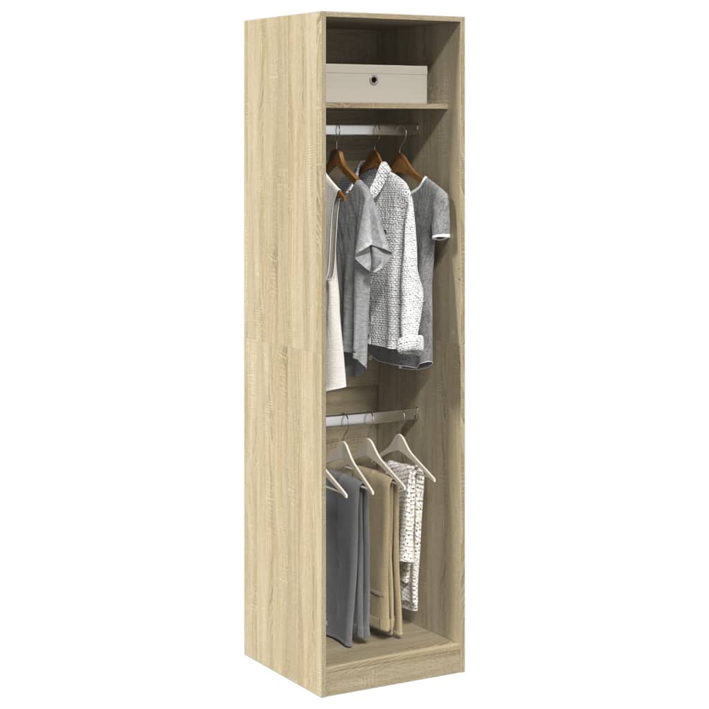 Modern Wooden Tall Open Bedroom Wardrobe With Hanging Clothes Rails Shelves