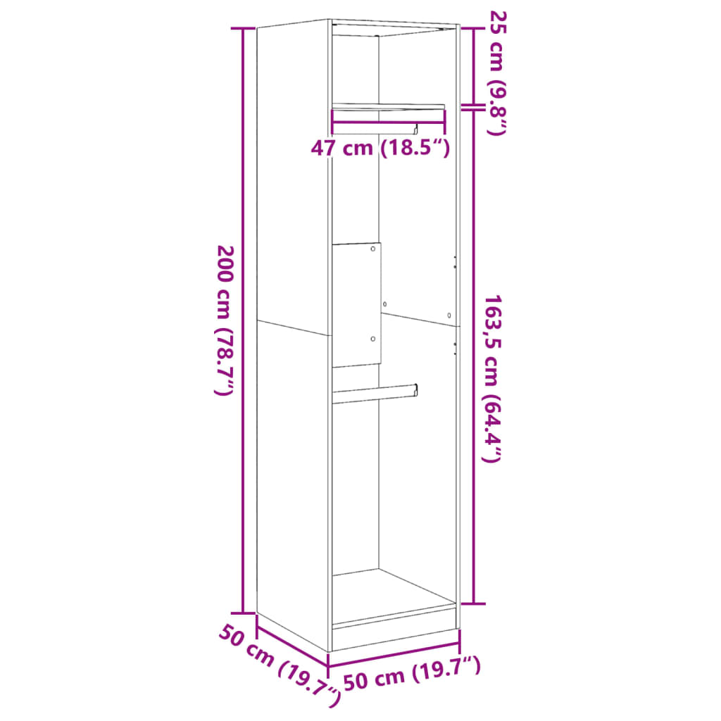 Modern Wooden Tall Open Bedroom Wardrobe With Hanging Clothes Rails Shelves