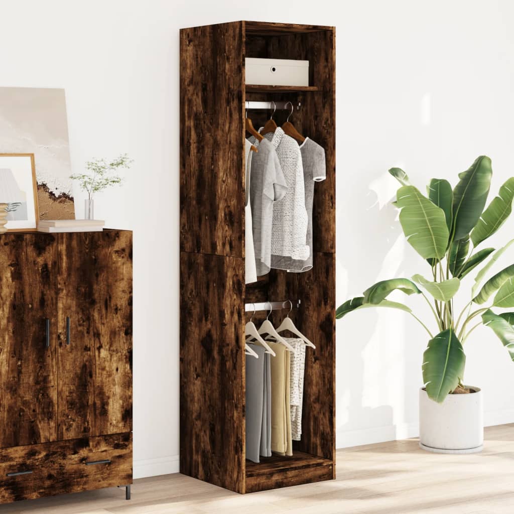 Modern Wooden Tall Open Bedroom Wardrobe With Hanging Clothes Rails Shelves