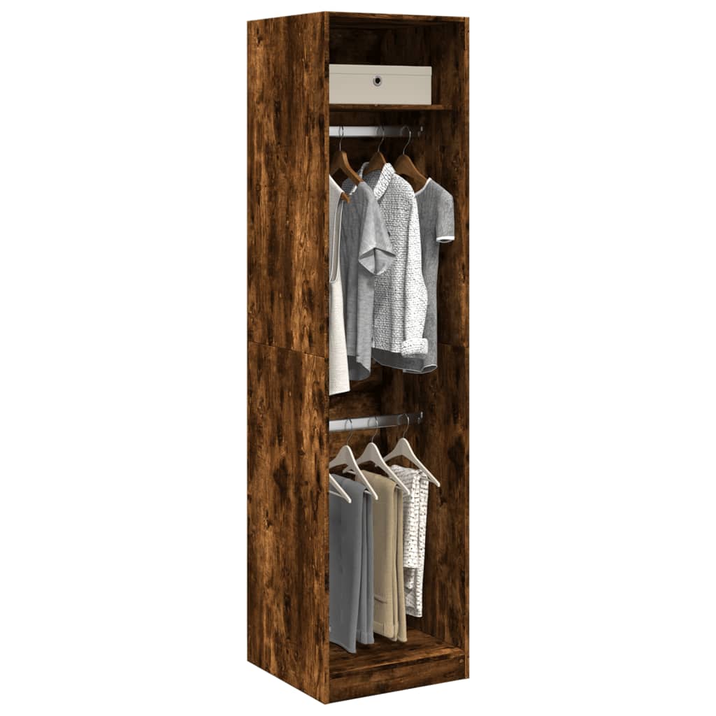 Modern Wooden Tall Open Bedroom Wardrobe With Hanging Clothes Rails Shelves