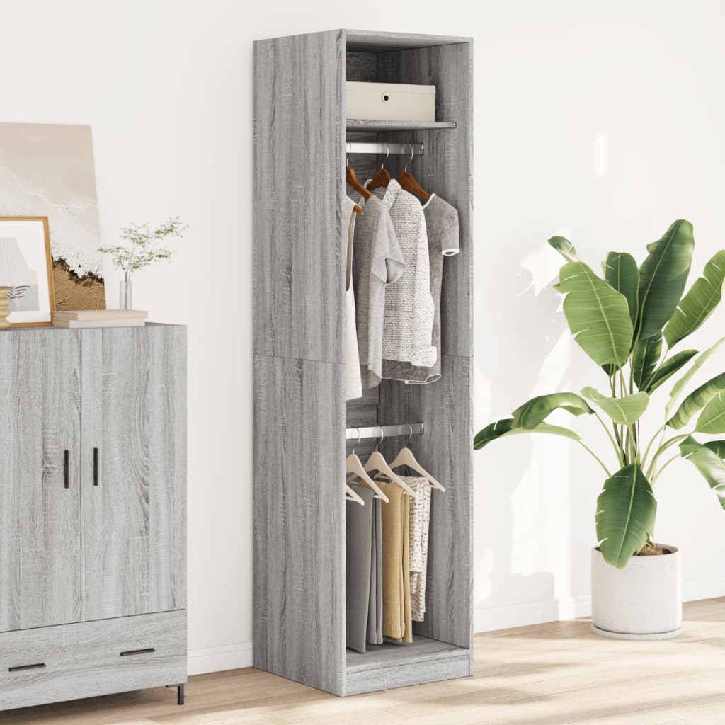 Modern Wooden Tall Open Bedroom Wardrobe With Hanging Clothes Rails Shelves
