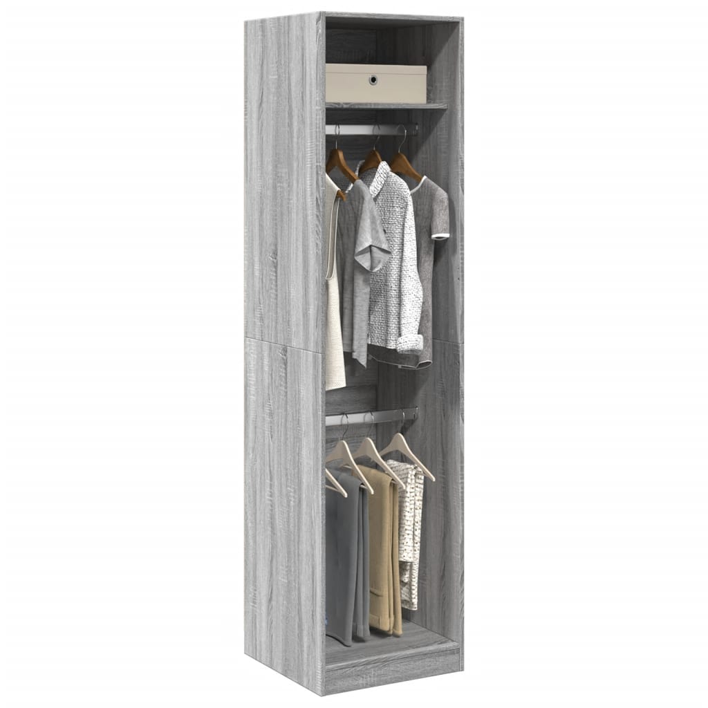 Modern Wooden Tall Open Bedroom Wardrobe With Hanging Clothes Rails Shelves