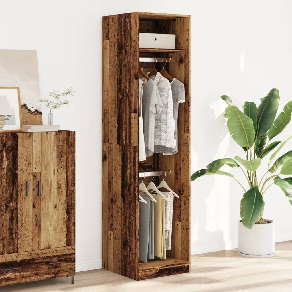 Modern Wooden Tall Open Bedroom Wardrobe With Hanging Clothes Rails Shelves