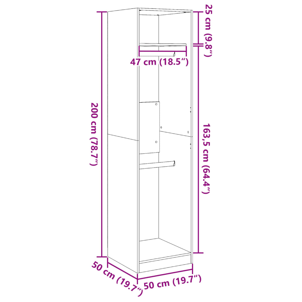 Modern Wooden Tall Open Bedroom Wardrobe With Hanging Clothes Rails Shelves