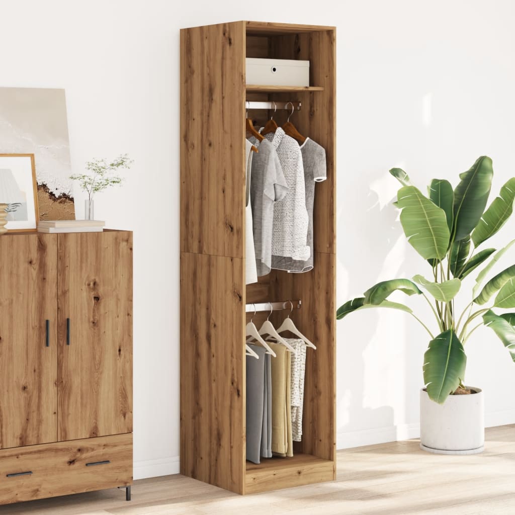 Modern Wooden Tall Open Bedroom Wardrobe With Hanging Clothes Rails Shelves