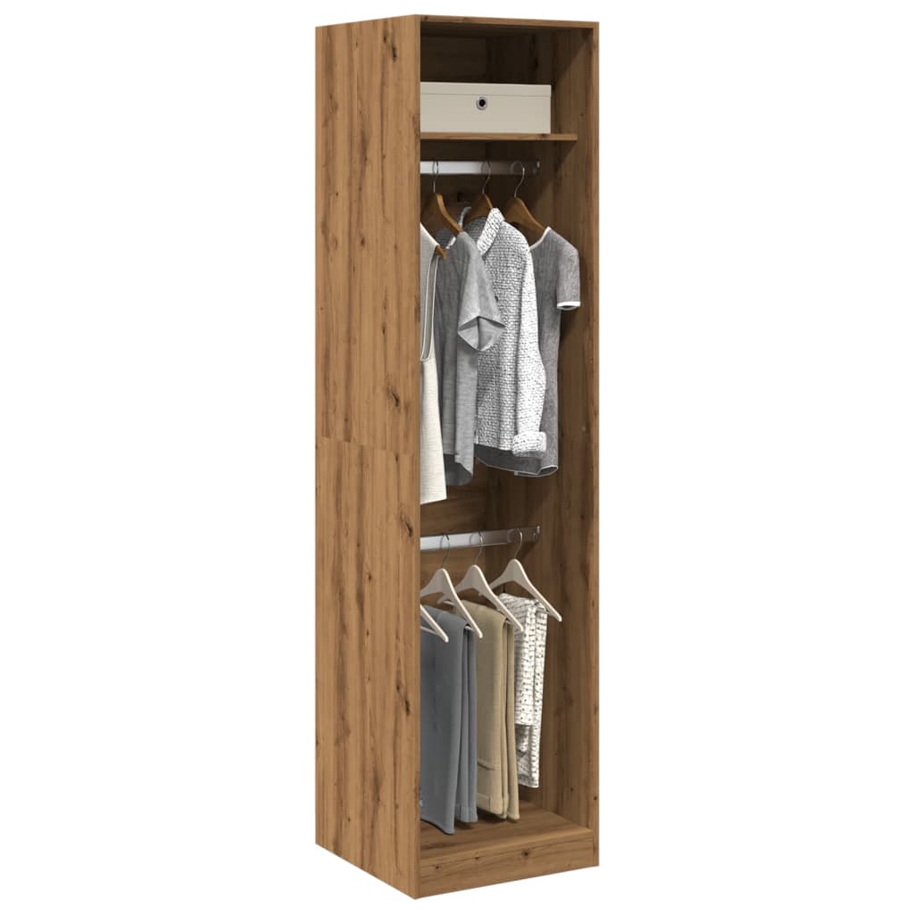Modern Wooden Tall Open Bedroom Wardrobe With Hanging Clothes Rails Shelves