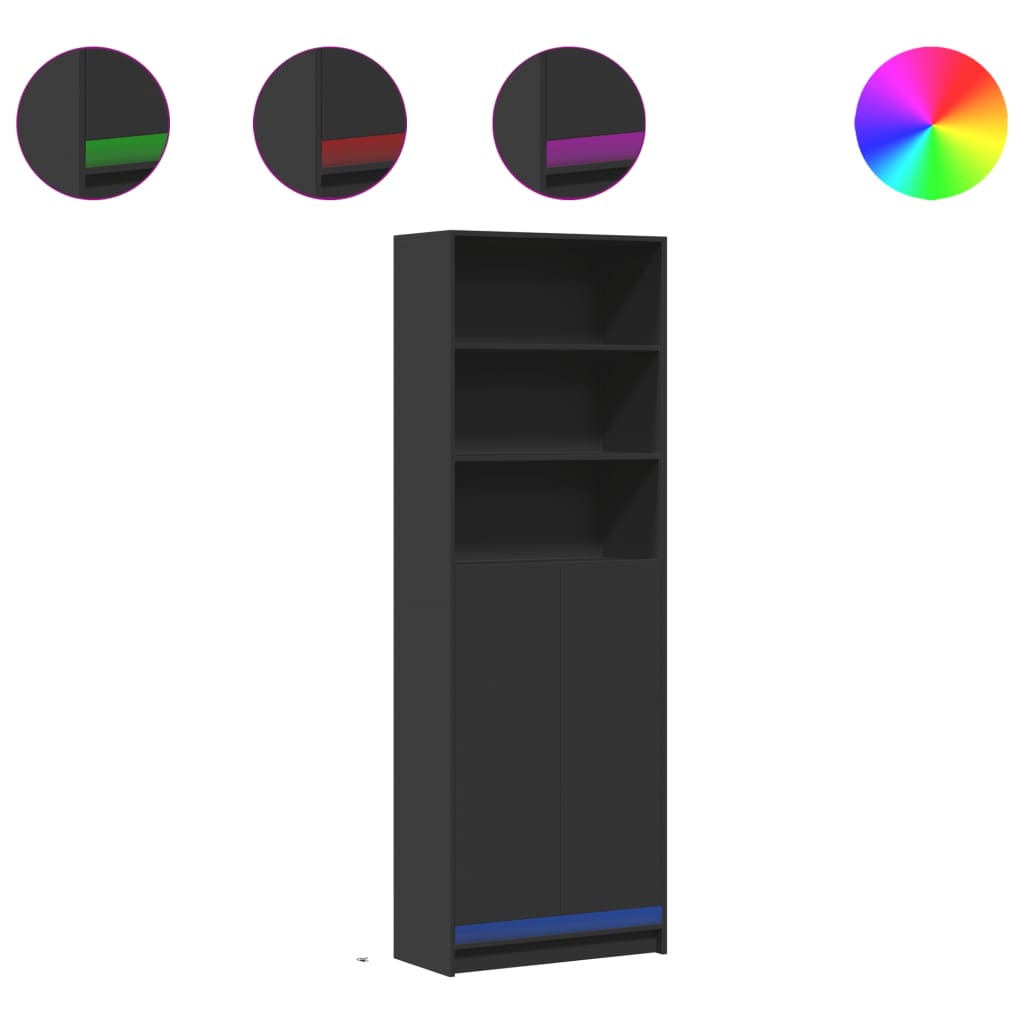 Highboard with LED Black 69x32.5x200 cm Engineered Wood