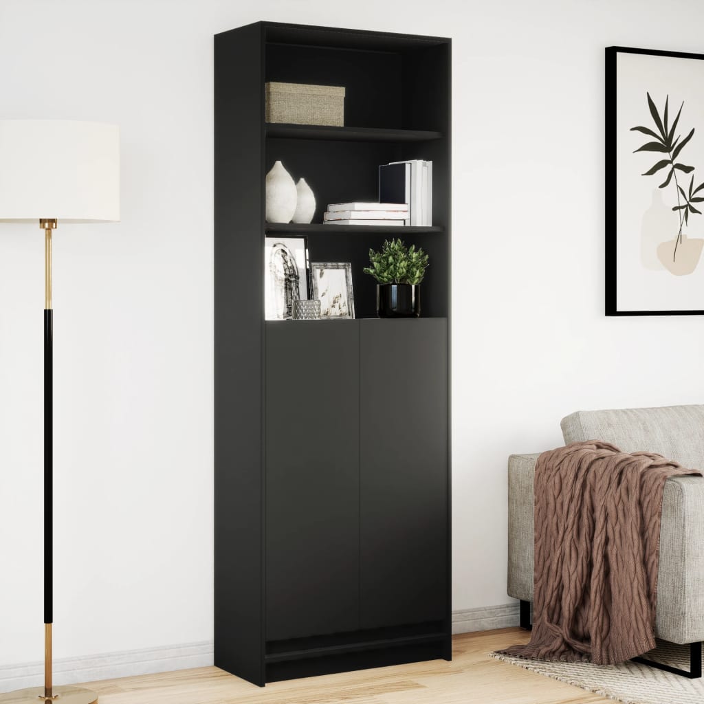 Highboard with LED Black 69x32.5x200 cm Engineered Wood