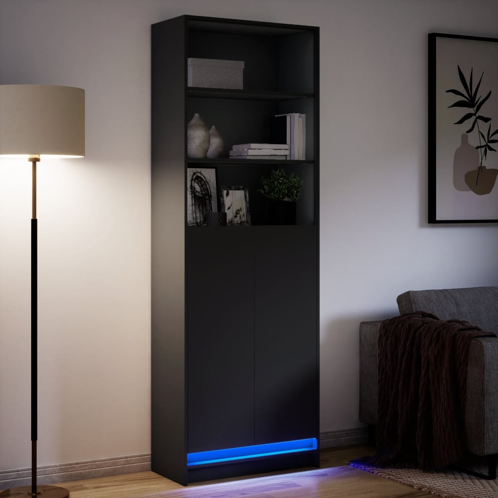 Highboard with LED Black 69x32.5x200 cm Engineered Wood