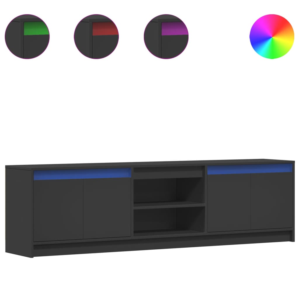 Modern Wooden 70 Inch TV Tele Stand Unit Cabinet With LED Lights & Storage