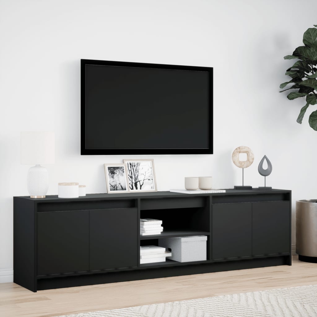 Modern Wooden 70 Inch TV Tele Stand Unit Cabinet With LED Lights & Storage
