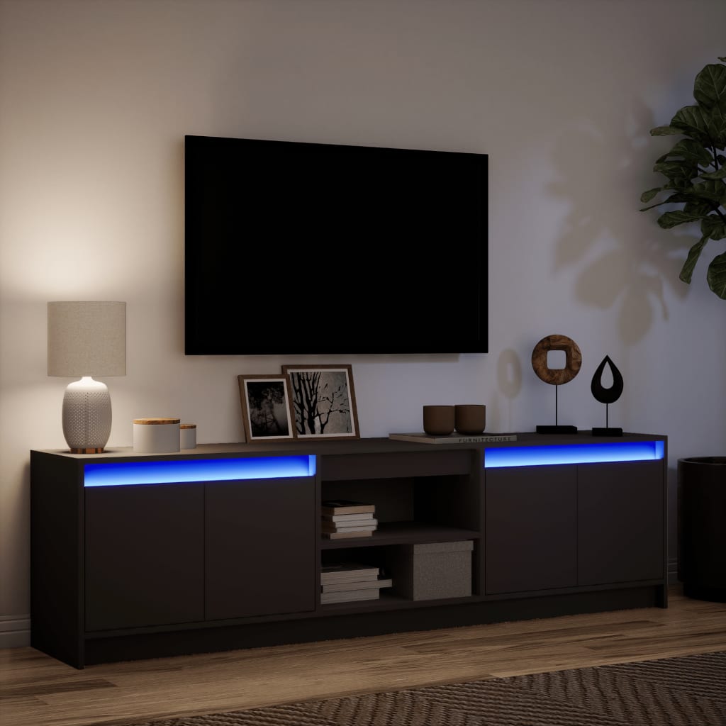Modern Wooden 70 Inch TV Tele Stand Unit Cabinet With LED Lights & Storage