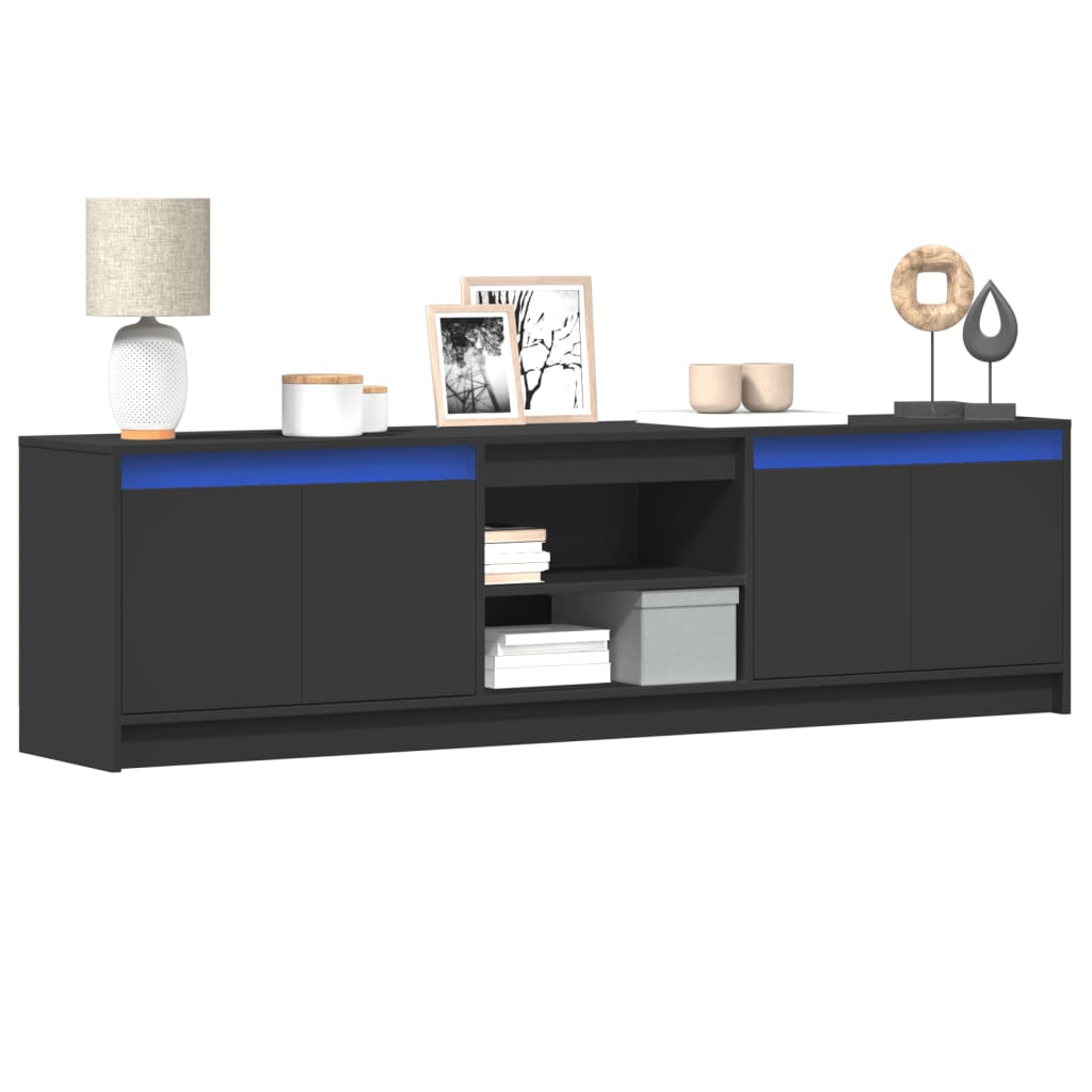 Modern Wooden 70 Inch TV Tele Stand Unit Cabinet With LED Lights & Storage