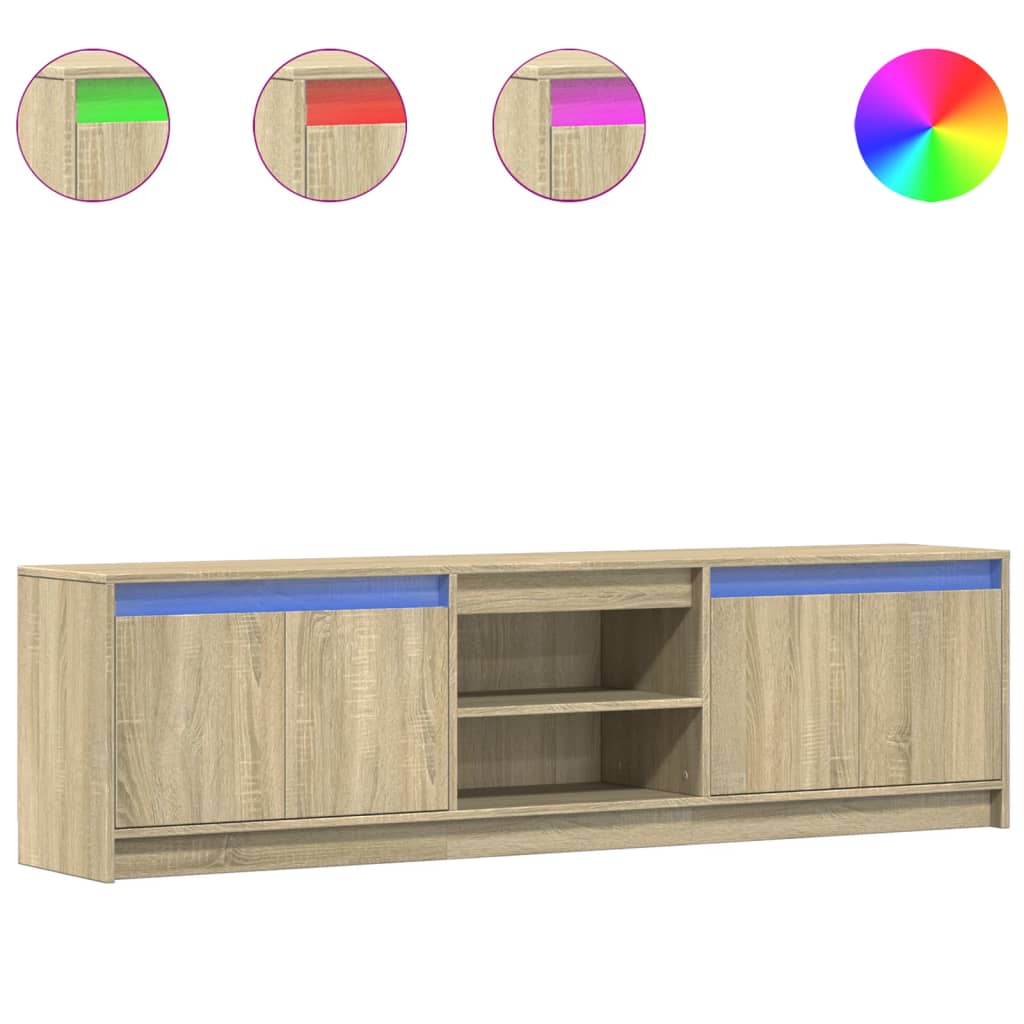 Modern Wooden 70 Inch TV Tele Stand Unit Cabinet With LED Lights & Storage