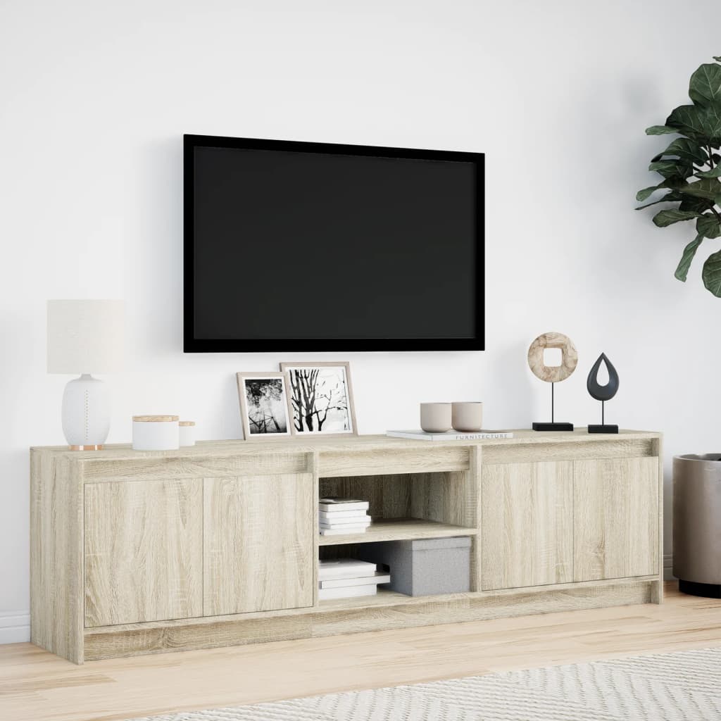 Modern Wooden 70 Inch TV Tele Stand Unit Cabinet With LED Lights & Storage
