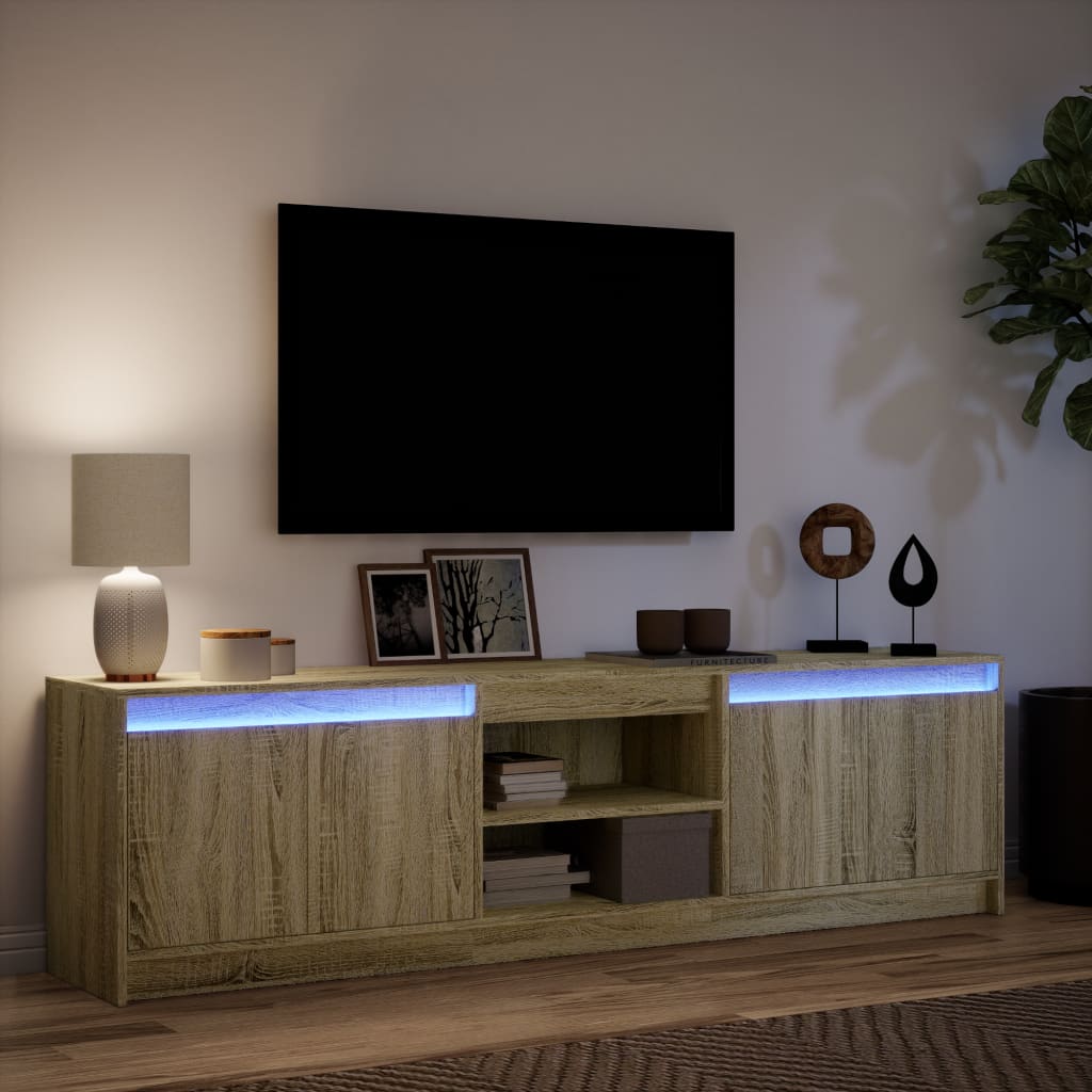 Modern Wooden 70 Inch TV Tele Stand Unit Cabinet With LED Lights & Storage