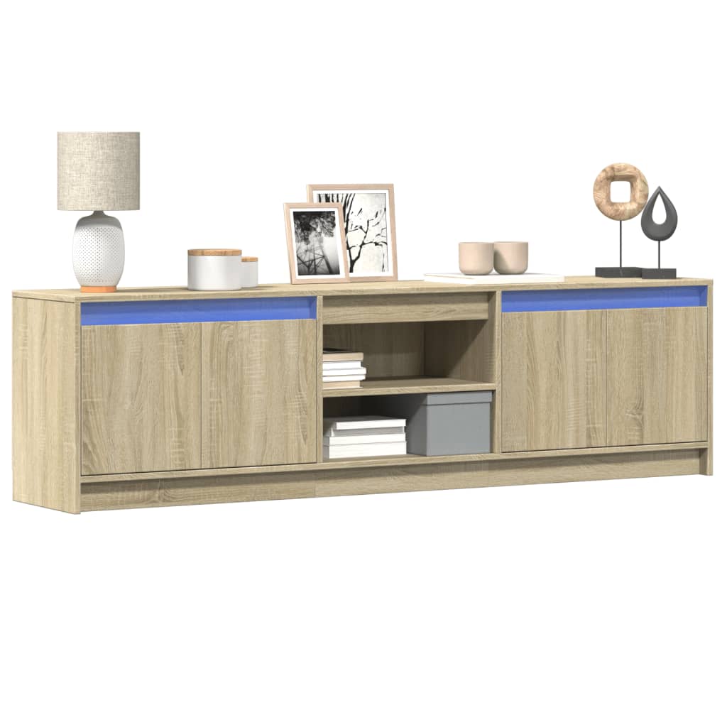 Modern Wooden 70 Inch TV Tele Stand Unit Cabinet With LED Lights & Storage