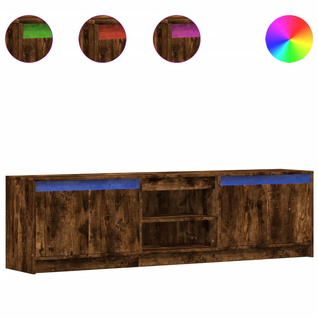 Modern Wooden 70 Inch TV Tele Stand Unit Cabinet With LED Lights & Storage