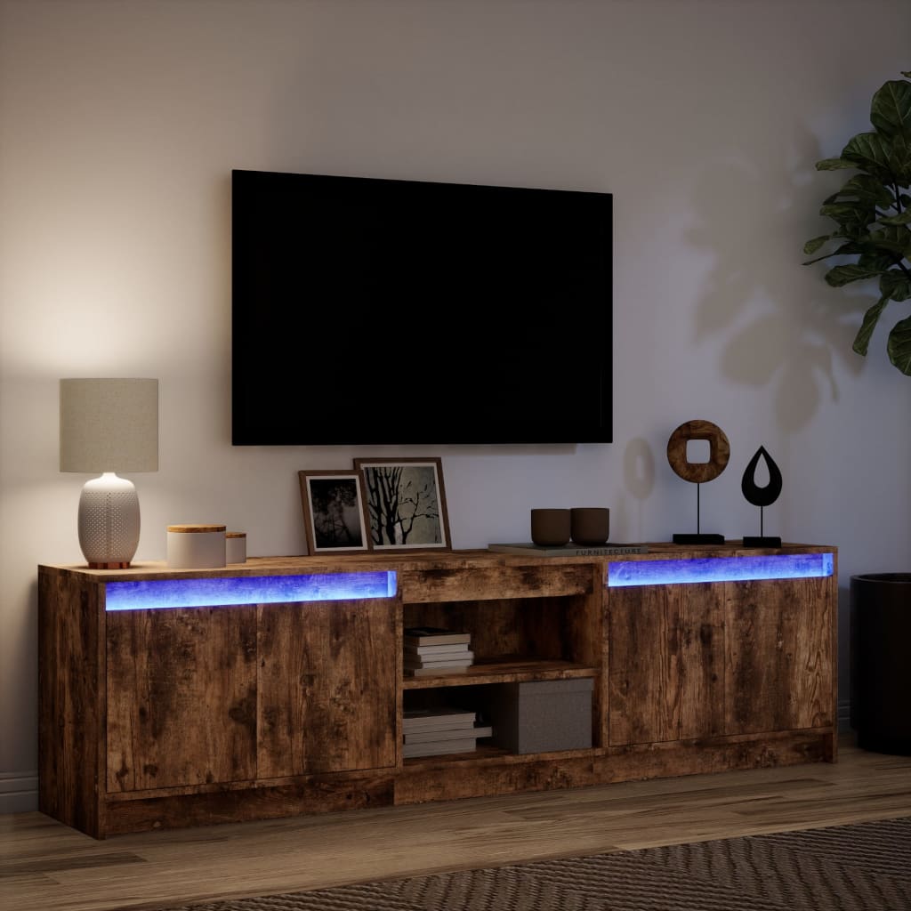 Modern Wooden 70 Inch TV Tele Stand Unit Cabinet With LED Lights & Storage