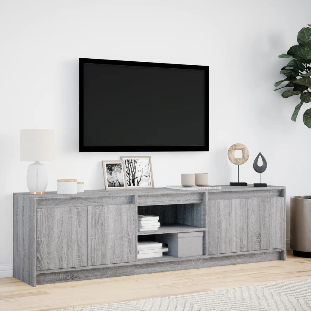Modern Wooden 70 Inch TV Tele Stand Unit Cabinet With LED Lights & Storage