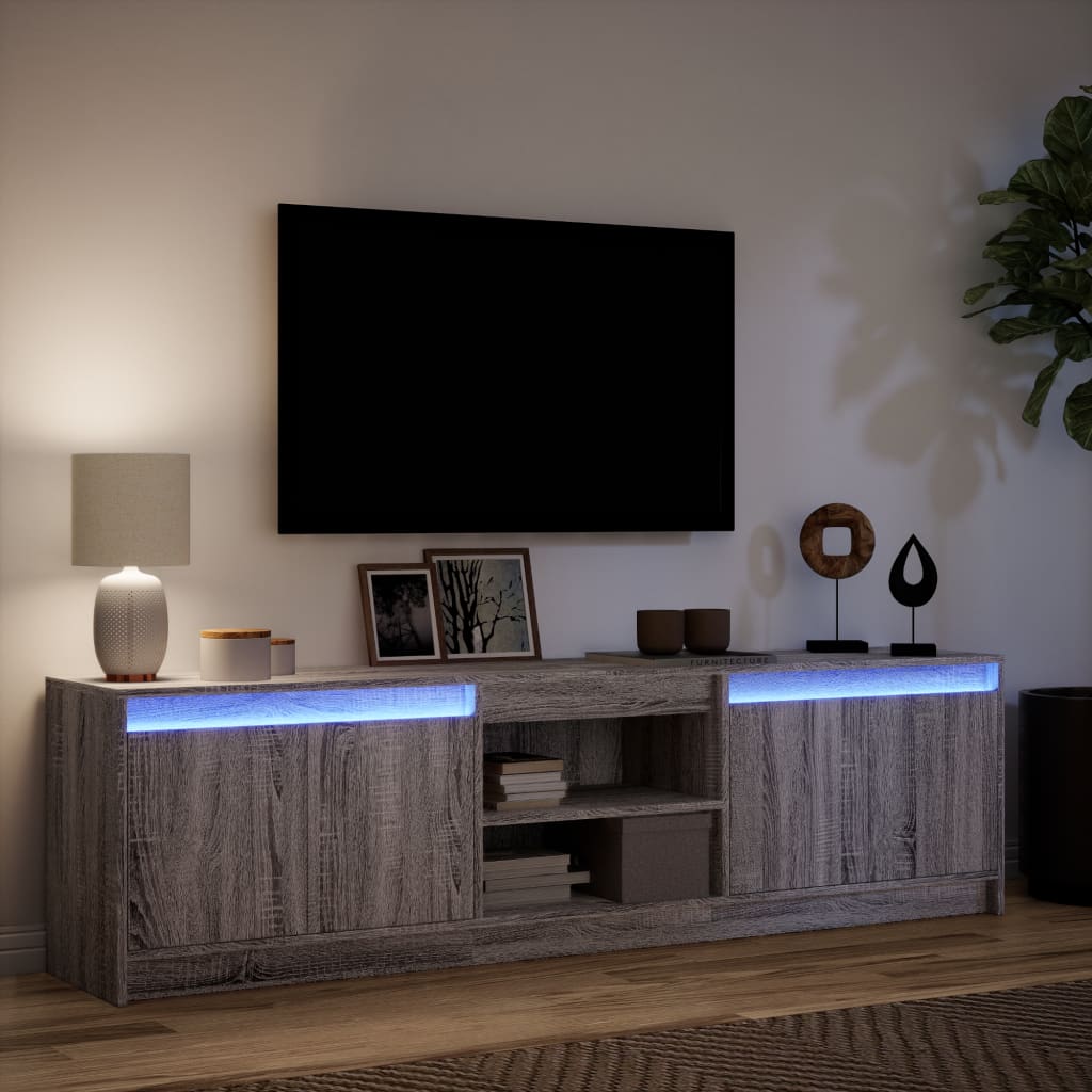 Modern Wooden 70 Inch TV Tele Stand Unit Cabinet With LED Lights & Storage