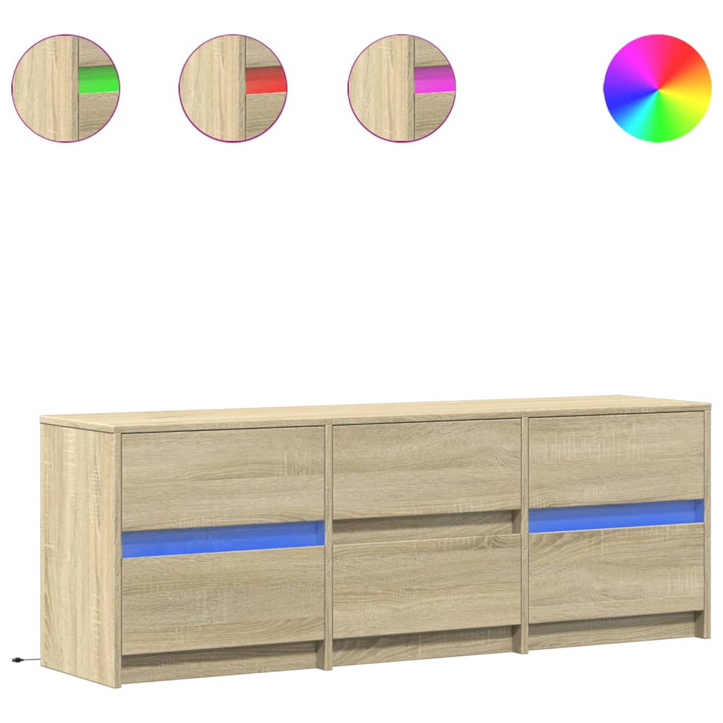 Modern Wooden 55 Inch TV Tele Stand Unit Cabinet With LED Lights & 6 Drawers