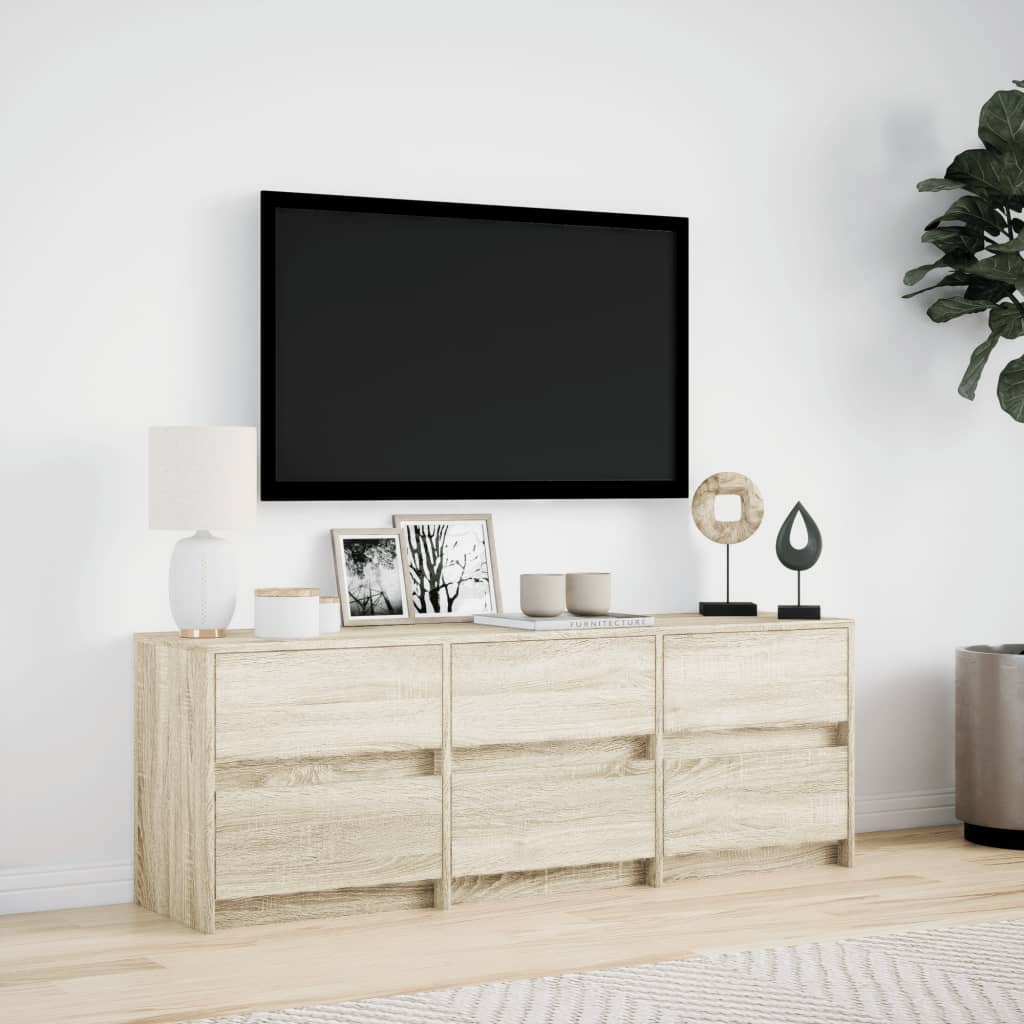 Modern Wooden 55 Inch TV Tele Stand Unit Cabinet With LED Lights & 6 Drawers