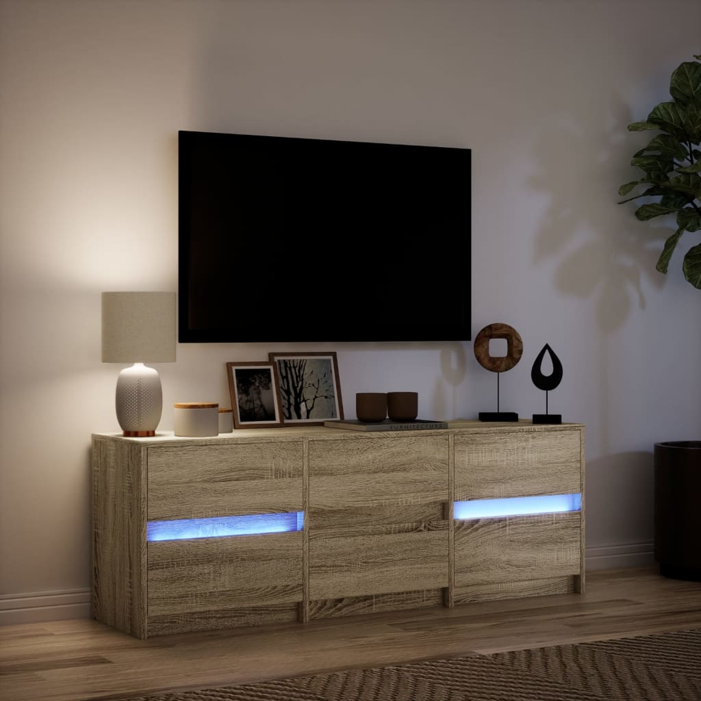 Modern Wooden 55 Inch TV Tele Stand Unit Cabinet With LED Lights & 6 Drawers