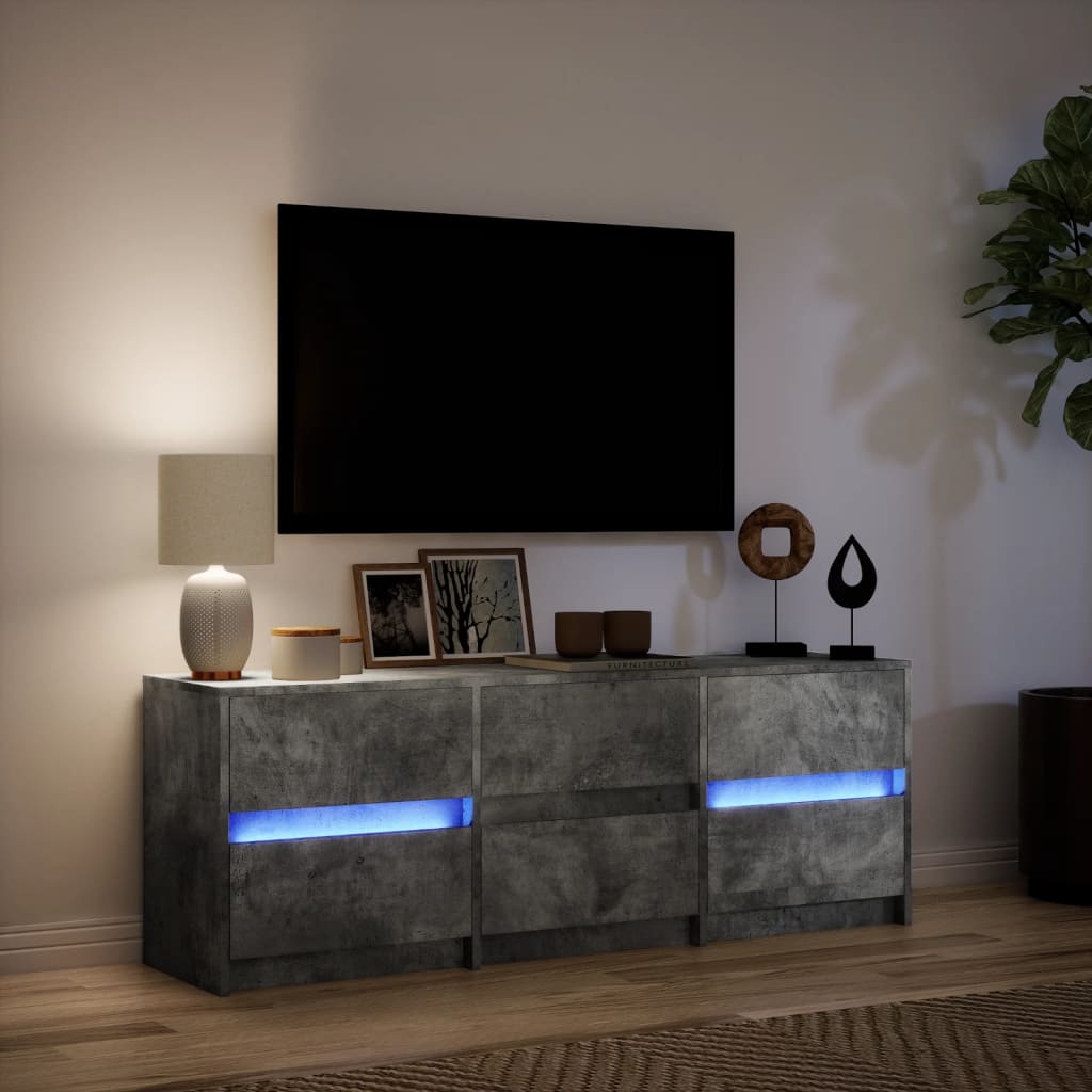 Modern Wooden 55 Inch TV Tele Stand Unit Cabinet With LED Lights & 6 Drawers