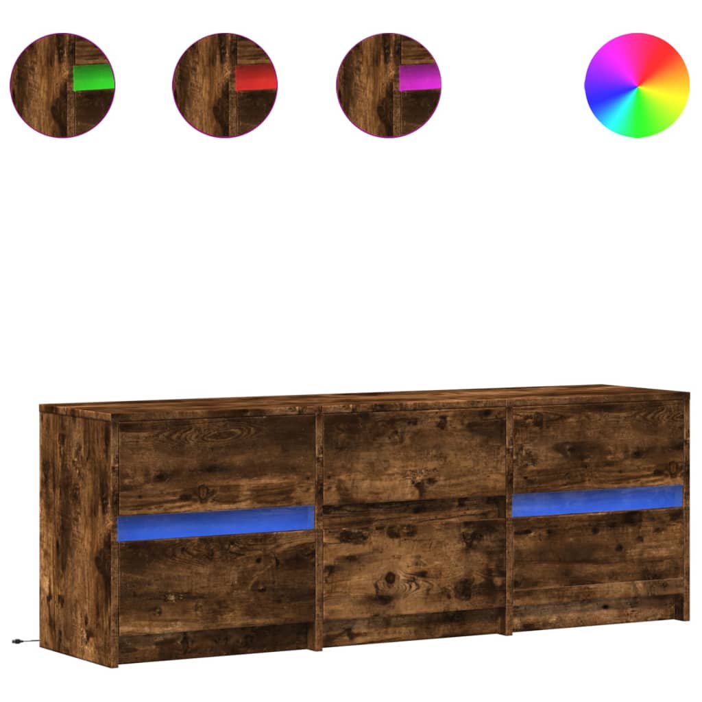 Modern Wooden 55 Inch TV Tele Stand Unit Cabinet With LED Lights & 6 Drawers