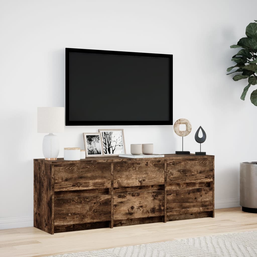 Modern Wooden 55 Inch TV Tele Stand Unit Cabinet With LED Lights & 6 Drawers